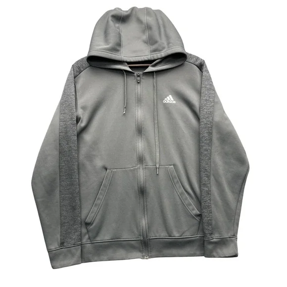 Adidas CV5751 Full Zip Hoodie Mens Medium Gray Fleece Lined Athletic Hoodie‎