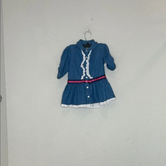Little Lass Blue Denim Dress with Red Accents