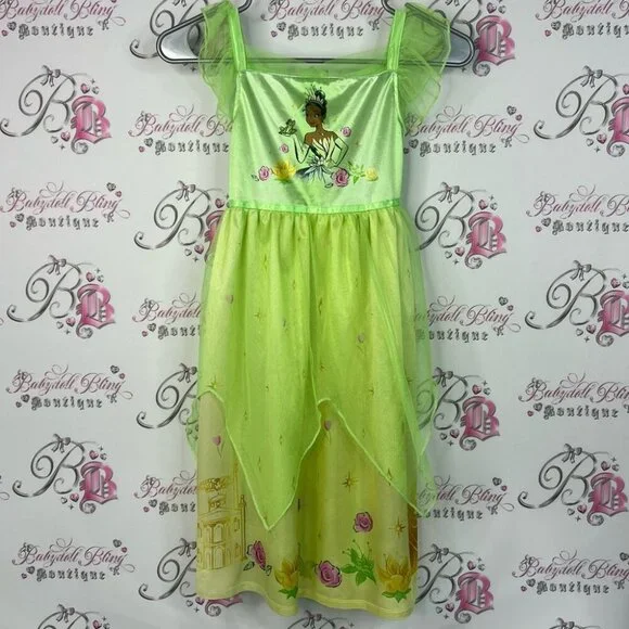 Disney dress costume frog floral ruffle Princess Lime Green Dress Halloween