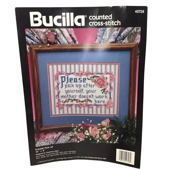 Bucilla Counted Cross Stitch Kit Please Pick Up After Yourself 40728 Work Signs