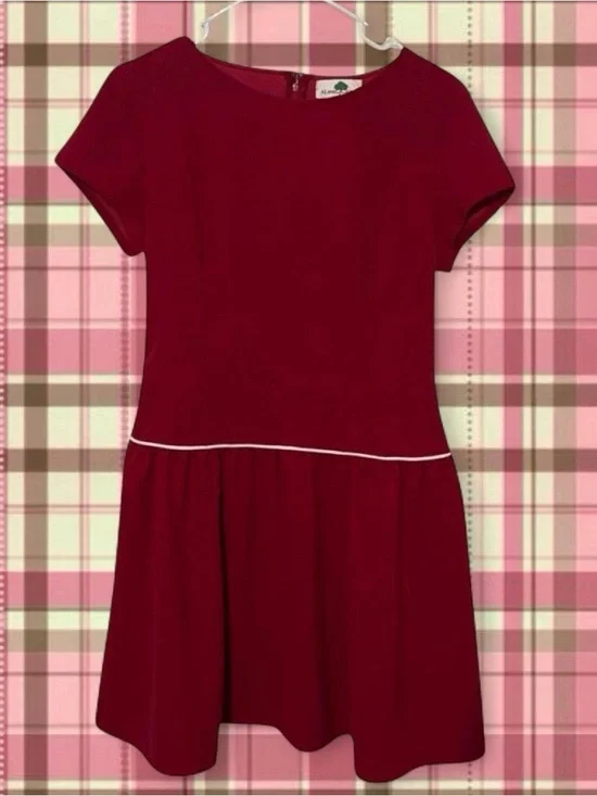 Girls Maroon Short Sleeve Fit-and-Flare Dress -  Burgundy