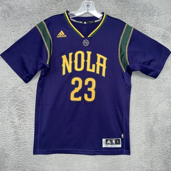 adidas Anthony Davis New Orleans Pelicans Jersey Youth Sz L 14-16 Mardi Gras Tee