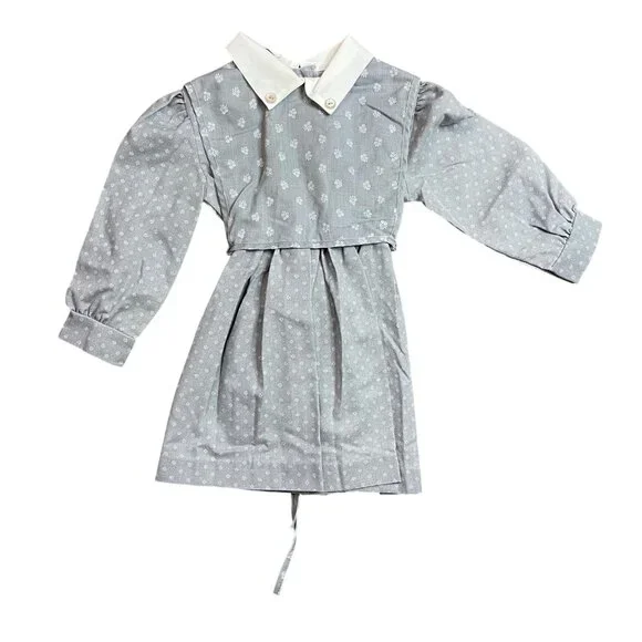Vintage Chuckles Long Sleeve Dress Little Girls 2 White Collar‎ Bib Detail 80s