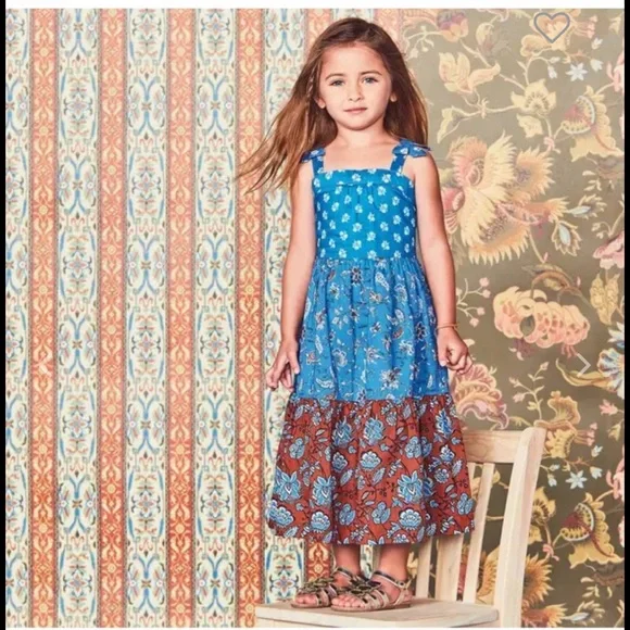 Janie and Jack Floral Maxi Dress 2T Cotton Sleeveless Bow Strap Toddler Girl EUC