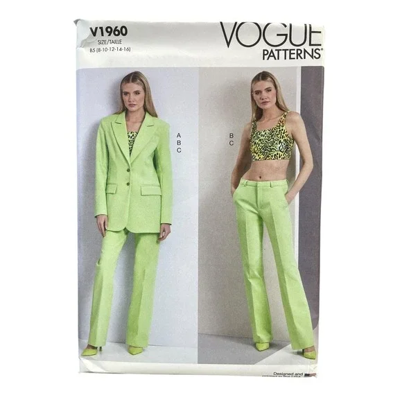 Vogue V1960 Misses‎ Jacket Crop Top Pants B5 (8-10-12-14-16) Modern Fashion