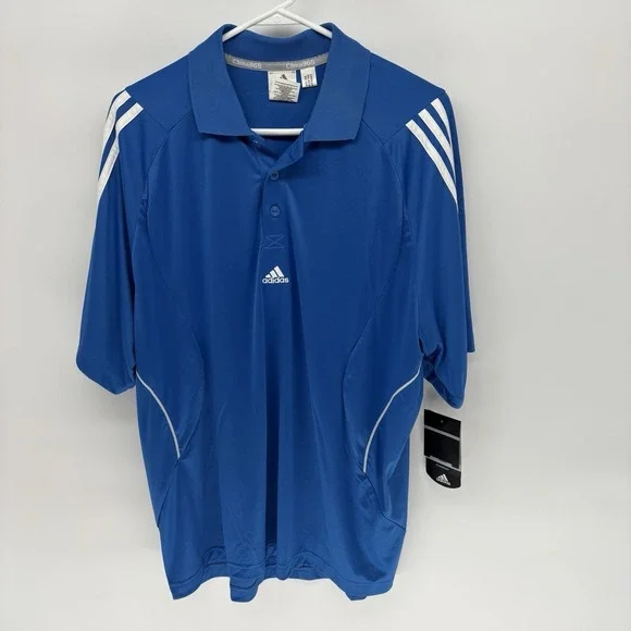 Adidas Clima Cool 365 Blue Polo Shirt‎ Athletic Performance Stripes Men  L