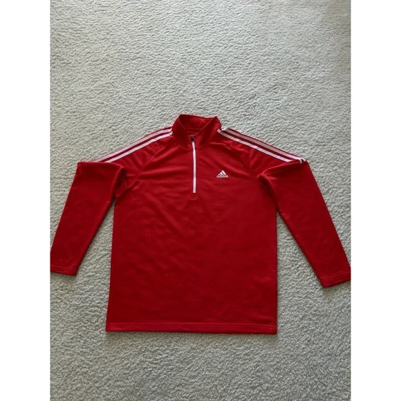 adidas Golf CLIMAW22 Red 1/4 Zip‎ Mock Neck Long Sleeve Polo Men's L