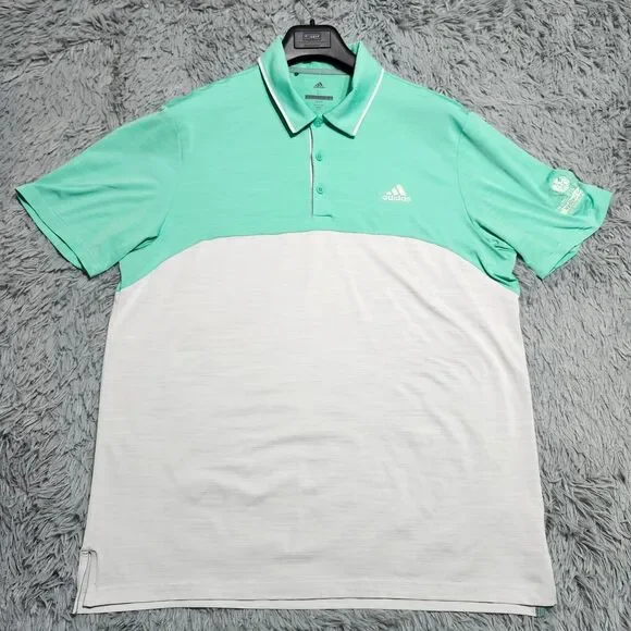 Adidas Golf Polo Shirt Mens‎ Large Two Color Design Preppy Stretch Green Gray