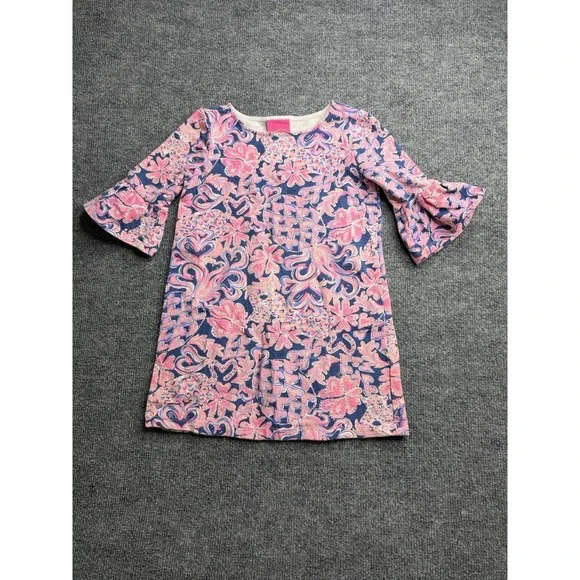 Lilly Pulitzer Sorrento Dress Girls S 4-5 Multicolor Bell Sleeve Shift Ruffle