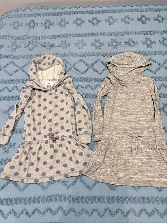 Old Navy Hooded Sweatshirt Dress Bundle Gray Polka Dot Size 6-7/Small