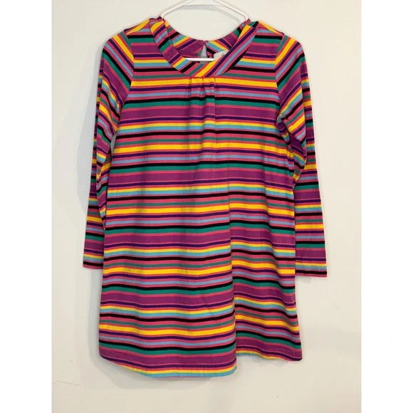 Hanna Andersson Girls Multi Color Stripe Long Sleeve Cotton Dress Size 150