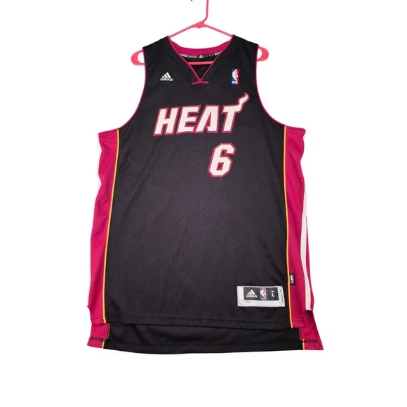 Adidas Miami Heat LeBron James #6 NBA Jersey Black Red Mens Large Length +2