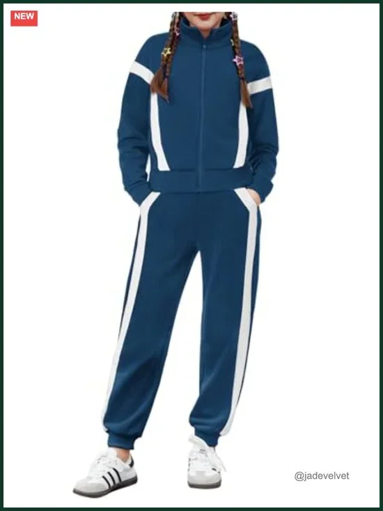 Girls 2 Piece Zip Up Sweatsuit Sweatpant Set Track Suit