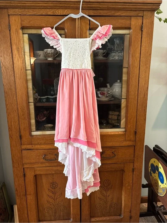 Girls Pink Ruffle High-Low Lace Formal Dress - Brand Unspecified