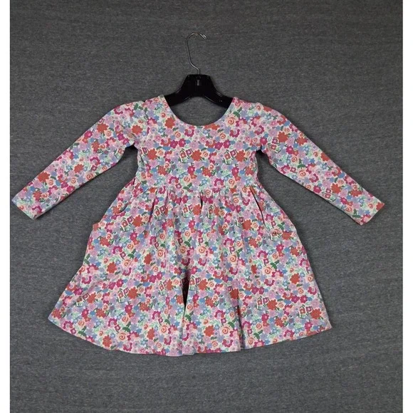 Hanna Andersson Girls Dress Size 4 Multi Floral Cotton Knit Summer Garden Play