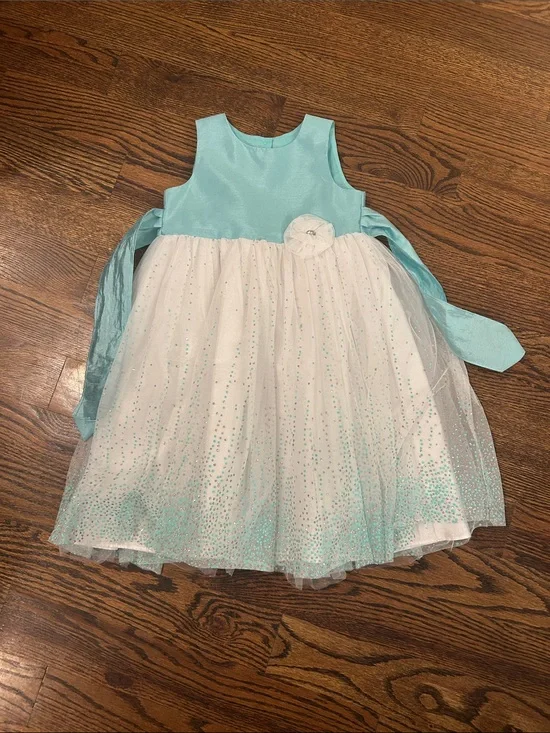 marmellata Aqua and White Sparkle Tulle Flower Formal Dress