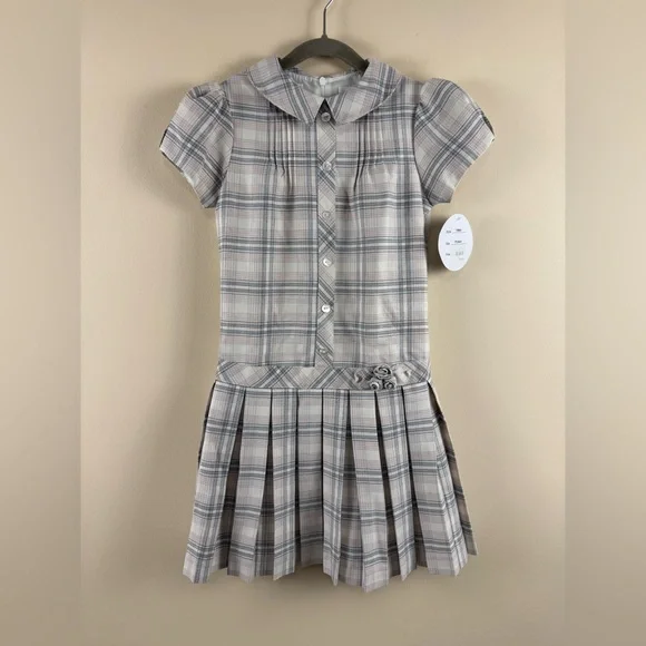 Sarah Louise Light Pink and Gray Plaid Dress
