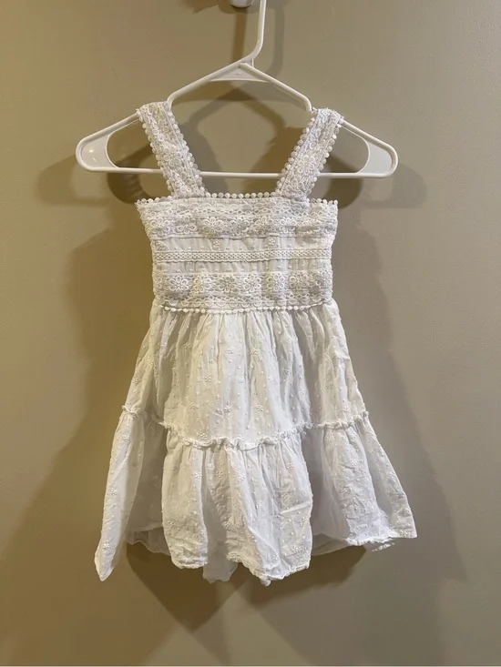 Zunie White Eyelet Tiered Sundress with Lace Straps