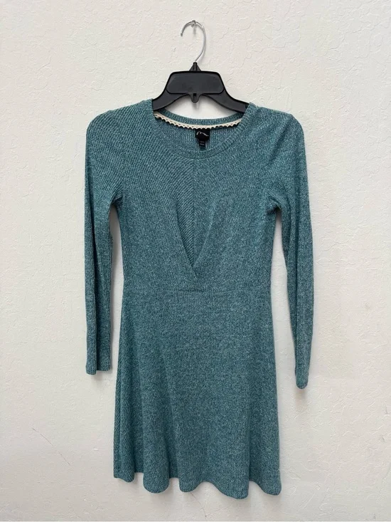 Kids art class Long Sleeve Knit Dress in Teal Green