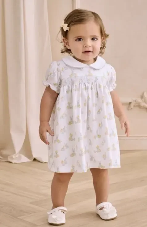 Kissy Kissy 3-6 Month Smocked Easter Peter Pan Collared Dress Bloomer Set Cotton