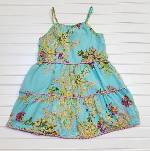 Vineyard Vines Girls Floral Tiered Sundress Size S (7-8) Aqua Mimosa Floral