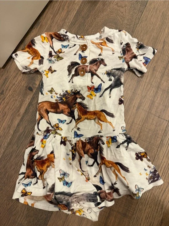 Posh Peanut White Horse & Butterfly Henley Dress