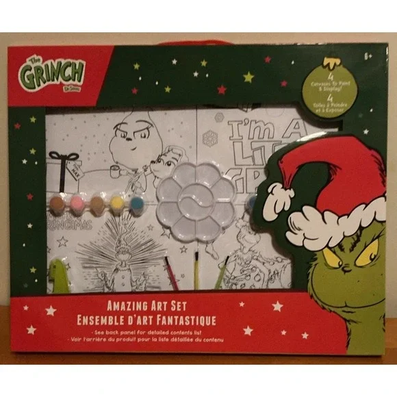 Dr. Suess The Grinch Amazing Art Set, 4 Canvases‎ To Paint, New In Sealed Box