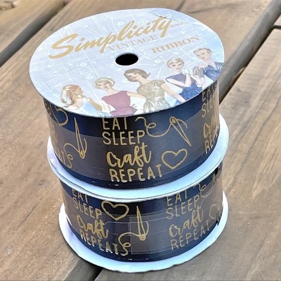 Set of 2 Simplicity Vintage Ribbon Eat Sleep Craft Repeat