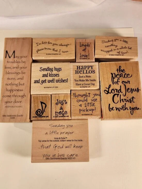 LOT of 11 wood-mounted rubber stamps Beautiful sentiments!