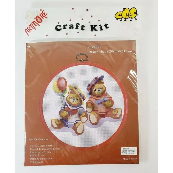 Artmore Cross Stitch Kit w/ Frame Teddy Bears & Balloons 18265 Sailors