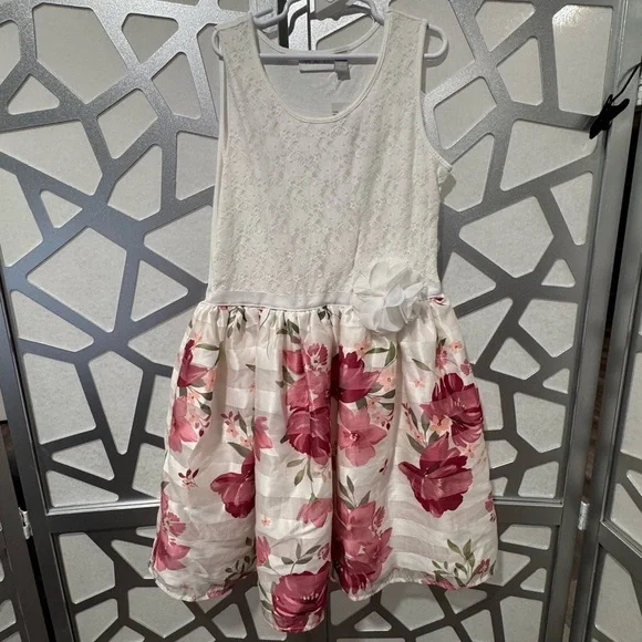 Place White and Pink Floral Casual Dress