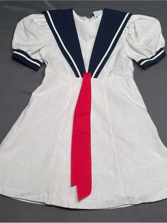 Vintage Florence Eiseman Girls White Nautical Sailor Dress