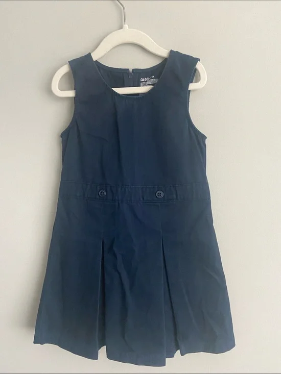 Cat & Jack Navy Pleated school uniform dress jumper zip back 5T chino