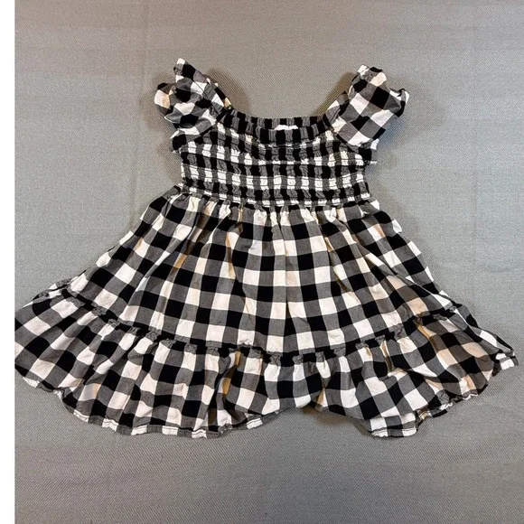 The Childrens Place Girls 3T Black White Buffalo Plaid Smocked Tiered Dress 2065