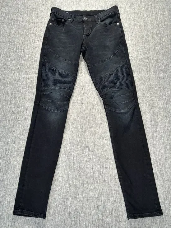 True Religion Rocco Moto Jeans Mens 28x34 Black Faded Relaxed Skinny Stretch