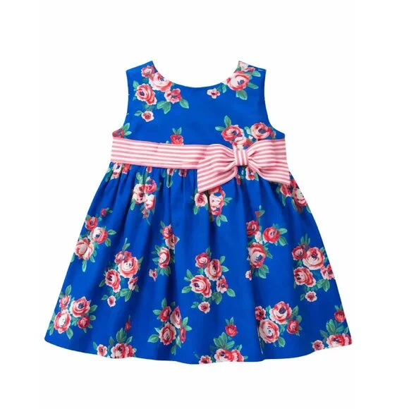 Gymboree Baby Girls Gazebo Party Cotton Floral Dress 18-24 Mo Blue Pink Rose