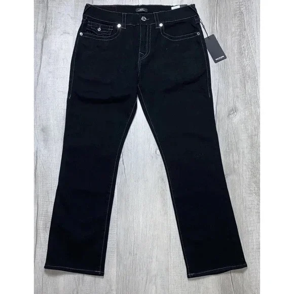 $159 NWT  True Religion Ricky‎ Flap Relaxed Jeans Black WORLD TOUR BUDDHA 32x32