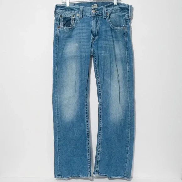 True Religion Jeans Womens 34 x 32 Blue Denim Bootcut Flaws On Pockets