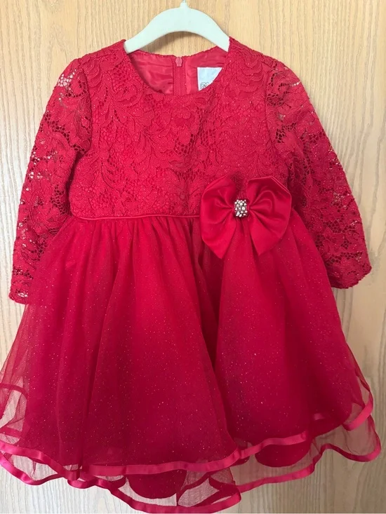 Rare Editions  Girls Red Lace & Tulle Party Dress with Bow