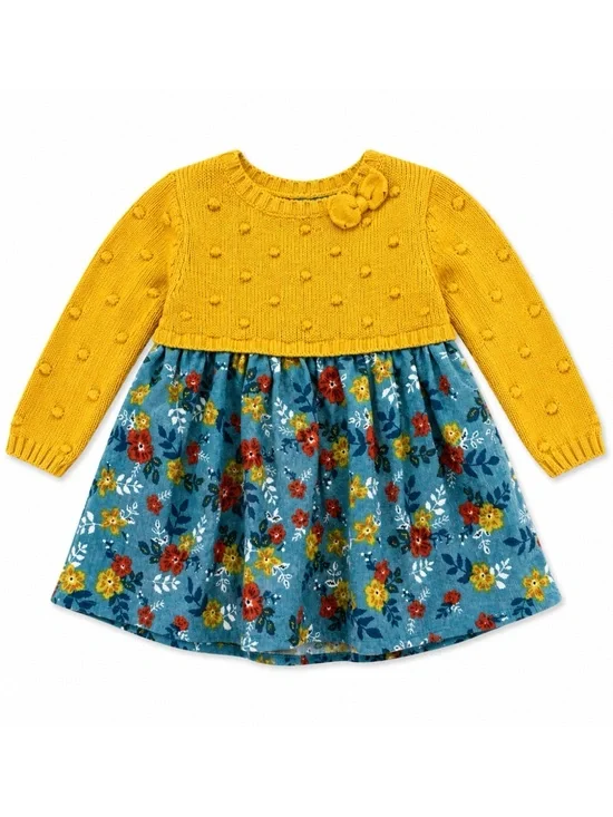 Cupcakes & Cashmere Mustard & Floral Sweater Dress Baby Girl 3-6M