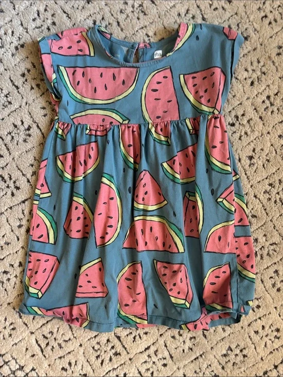 Tea Collection Blue & Pink Watermelon Print Dress Sz 4T