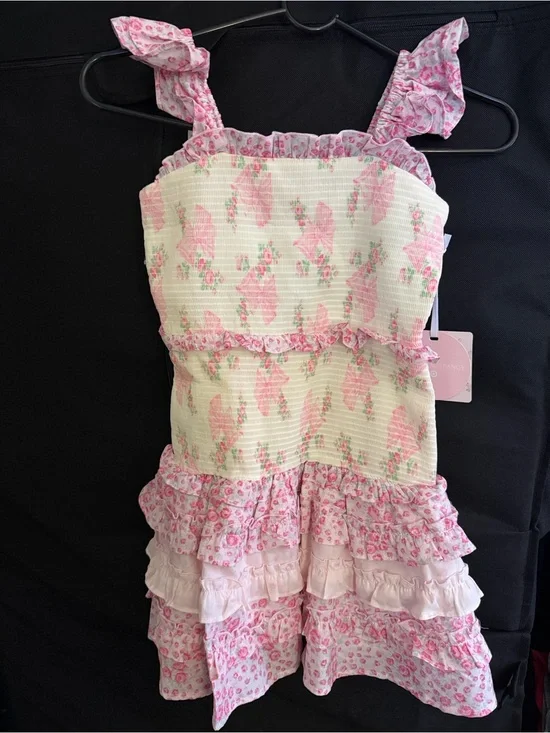 LoveShackFancy Evie Blooming Bows Smocked Tiered Ruffle Dress