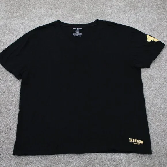 True Religion Shirt Mens Large Black V-Neck 100%‎ Cotton Short Sleeve Pullover