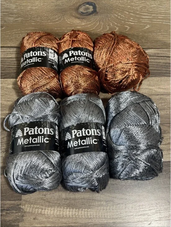 5.5 Skeins Patons Metallic Pewter & Orange Yarn