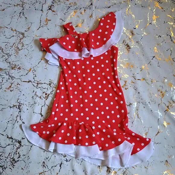 Tiny Girl Red & White Polka Dot Flamenco Dress | Minnie Mouse Style Size 8-9Y