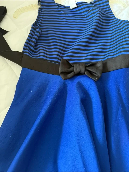 Blue and Black Girls' Striped Bodice Fit-and-Flare Dress