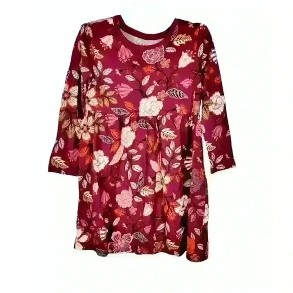 OLD NAVY Girls BURGANDY FLORAL Dress LONG SLEEVE Lightweight STRETCH size 5t