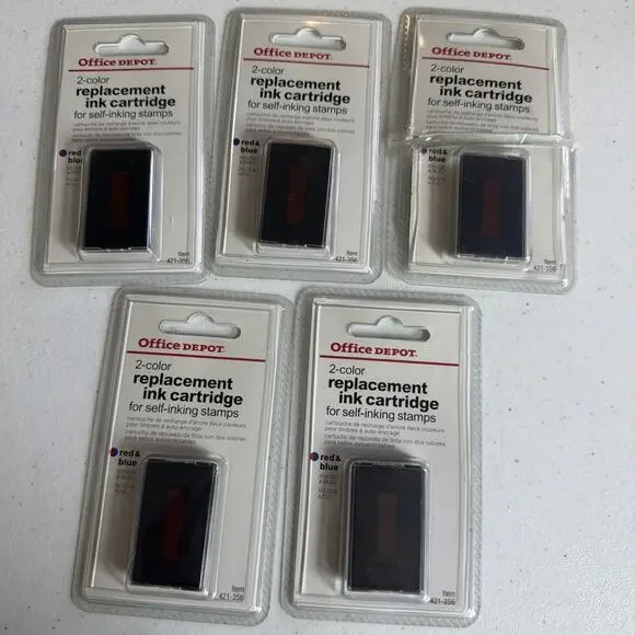 Office Depot 2 Color Replacement Stamp Pad Blue Red Self Inking lot of 5 New