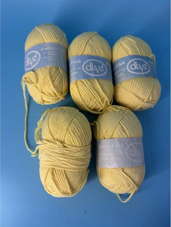 Lot 5 di.Ve Cotton Club Yarn Yellow 60% Cotton 40% Acrylic Color 15052 Lot 4456