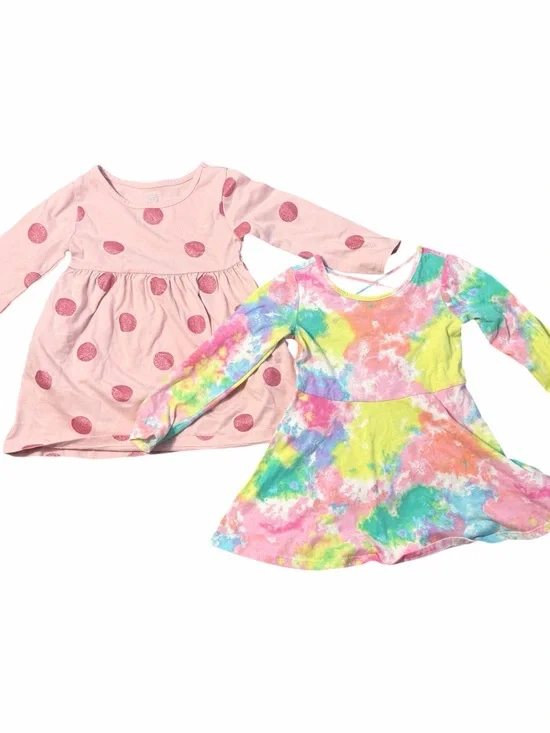 Wonder Nation & The Children's Place Girls 2T Long Sleeve Dress Bundle 2Pc